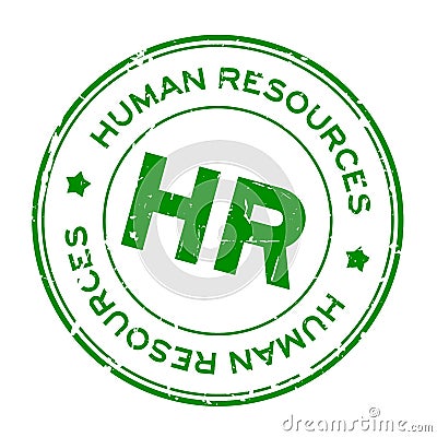 Grunge green HR word Abbreviation of Human Resources round rubber stamp on white background Vector Illustration