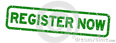Grunge green register now word rubber stamp on white background Vector Illustration