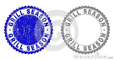 Grunge GRILL SEASON Scratched Stamp Seals Vector Illustration