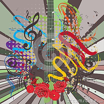 Grunge Guitar Illustration Vector Illustration