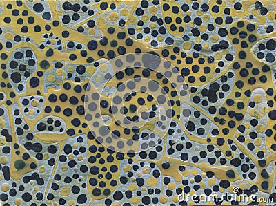 Grunge dark blue color bubble background. Halftone dots texture. Watercolor brush on paperhand made Stock Photo