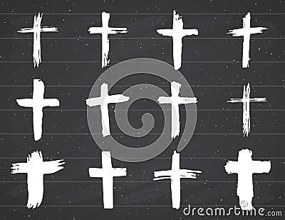 Grunge hand drawn cross symbols set. Christian crosses, religious signs icons, crucifix symbol vector illustration Vector Illustration