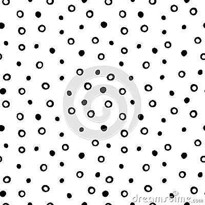 Grunge hand drawn seamless pattern. Circles, rings and dots isolated on a white background. Vector Illustration