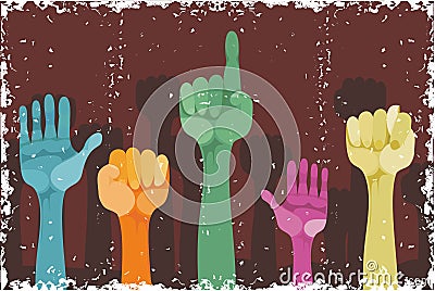 Grunge hands up with different gestures Vector Illustration