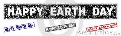 Grunge HAPPY EARTH DAY Textured Rectangle Stamps Vector Illustration