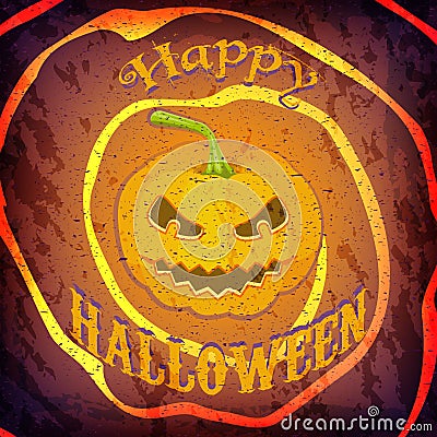 Grunge Happy Halloween card or poster with pumpkin and message. Stock Photo