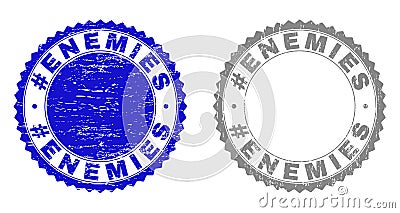 Grunge Hashtag ENEMIES Scratched Stamps Vector Illustration