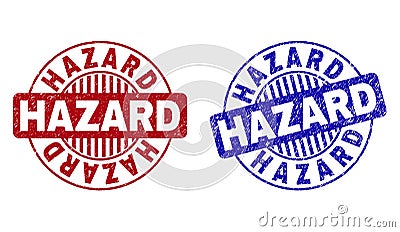 Grunge HAZARD Textured Round Stamp Seals Vector Illustration