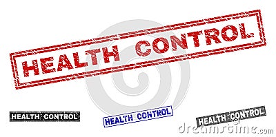 Grunge HEALTH CONTROL Scratched Rectangle Watermarks Vector Illustration
