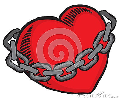 Grunge Valentine`s heart bound by chains Vector Illustration