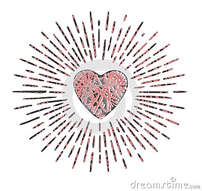 Grunge heart with rays and weave texture Stock Photo