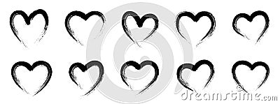 Grunge heart shape. Hand drawn vector hearts. Drawing with a brush in the shape of heart - stock vector Stock Photo