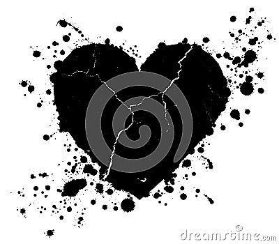 Grunge heart shape and paint blobs splattered Vector Illustration