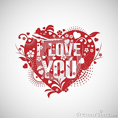 Grunge heart with text I love you. Vector Illustration