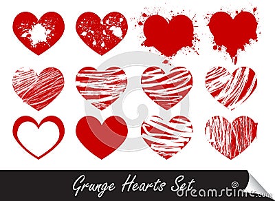 Grunge hearts set Stock Photo