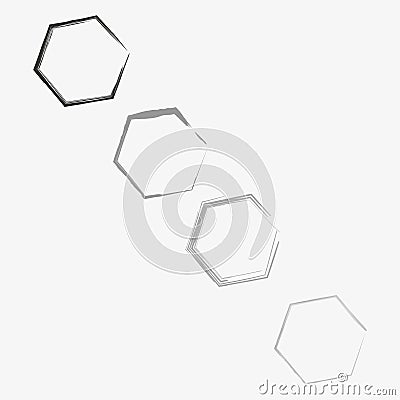 Grunge hexagon set. Ink silhouette. Diagonal arrangement. Abstract geometric figure. Vector illustration. Stock image. Vector Illustration