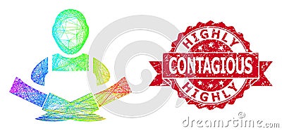 Grunge Highly Contagious Stamp Seal and LGBT Colored Net Butcher Vector Illustration
