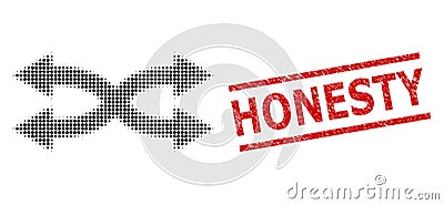 Grunge Honesty Seal Stamp and Halftone Dotted Shuffle Arrows Horizontal Vector Illustration