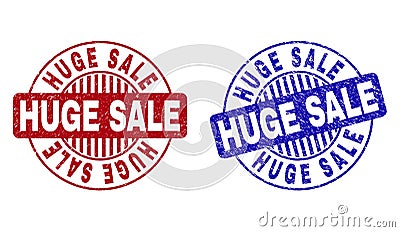 Grunge HUGE SALE Scratched Round Stamp Seals Vector Illustration