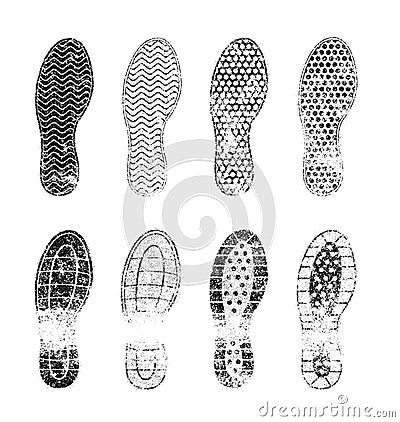 Grunge human shoe print shoe mark vector illustration set Vector Illustration