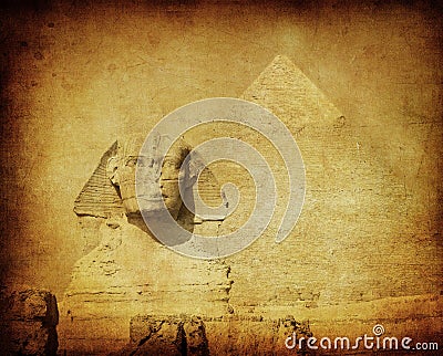 Grunge image of sphynx and pyramid Stock Photo