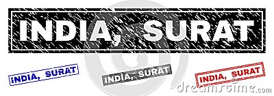 Grunge INDIA, SURAT Textured Rectangle Stamp Seals Vector Illustration