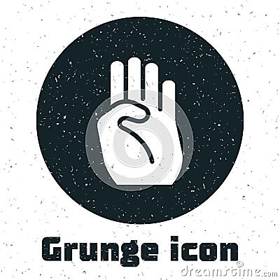 Grunge Indian symbol hand icon isolated on white background. Monochrome vintage drawing. Vector Vector Illustration