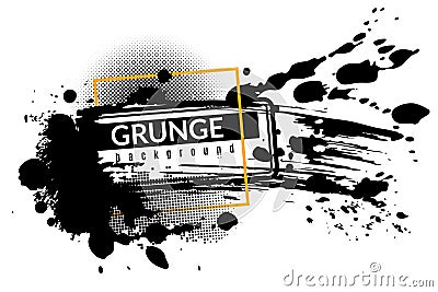 Grunge ink background. Black inked splatter dirt stain splattered spray splash with drops vector abstract texture Vector Illustration