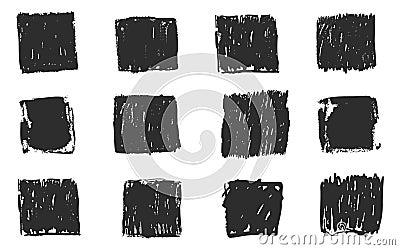 Grunge ink rectangle and square paint border with rough edges. Text box, sketch dirty line, splash. Scribble frame cadre Vector Illustration