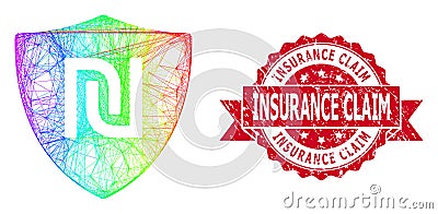 Grunge Insurance Claim Stamp Seal and Rainbow Net Shekel Guard Vector Illustration