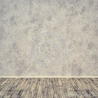 Grunge interior concrete wall, wood floor. Room for display or montage product. Stock Photo