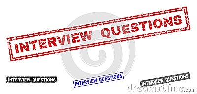 Grunge INTERVIEW QUESTIONS Textured Rectangle Watermarks Vector Illustration