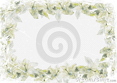 Grunge invitation postcard frame of lilies on a light blue background Stock Photo