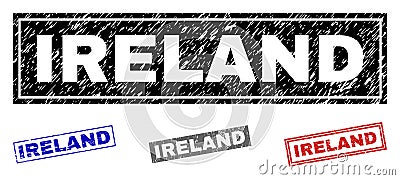 Grunge IRELAND Scratched Rectangle Stamp Seals Vector Illustration