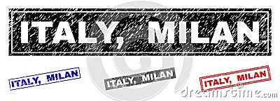 Grunge ITALY, MILAN Textured Rectangle Watermarks Vector Illustration