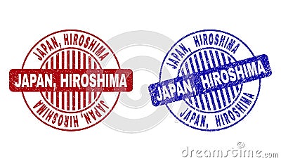 Grunge JAPAN, HIROSHIMA Textured Round Stamps Vector Illustration