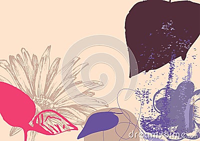 Grunge leaf and flowers background Vector Illustration