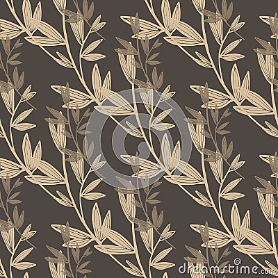 Grunge leaf seamless pattern. Botanical background. Retro floral wallpaper. Vector illustration Cartoon Illustration