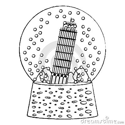 Grunge leaning tower of pisa inside snow glass Vector Illustration