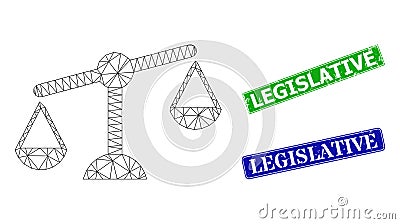 Grunge Legislative Badges and Triangular Mesh Weight Measure Icon Vector Illustration