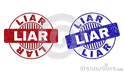 Grunge LIAR Scratched Round Stamp Seals Vector Illustration