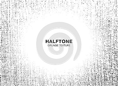 Grunge light halftone texture. Crumpled burlap border. Frame textile background halftone circle dots pattern. Vector Vector Illustration