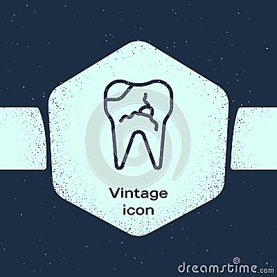 Grunge line Broken tooth icon isolated on blue background. Dental problem icon. Dental care symbol. Monochrome vintage Vector Illustration