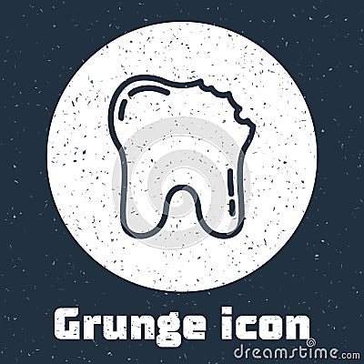 Grunge line Broken tooth icon isolated on grey background. Dental problem icon. Dental care symbol. Monochrome vintage Vector Illustration