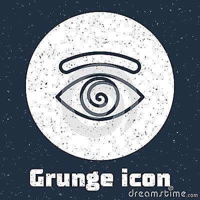 Grunge line Hypnosis icon isolated on grey background. Human eye with spiral hypnotic iris. Monochrome vintage drawing Vector Illustration