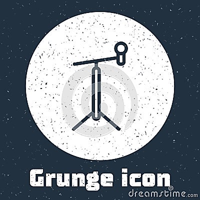 Grunge line Microphone with stand icon isolated on grey background. Monochrome vintage drawing. Vector Vector Illustration