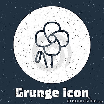 Grunge line Poppy flower icon isolated on grey background. Monochrome vintage drawing. Vector Vector Illustration