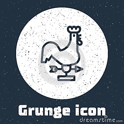 Grunge line Rooster weather vane icon isolated on grey background. Weathercock sign. Windvane rooster. Monochrome Vector Illustration