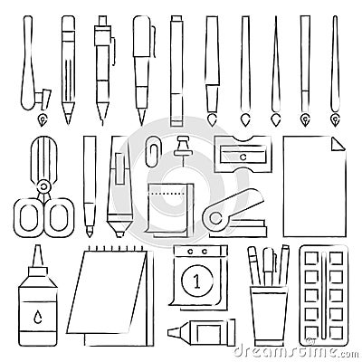 Line stationery icons set vector Vector Illustration