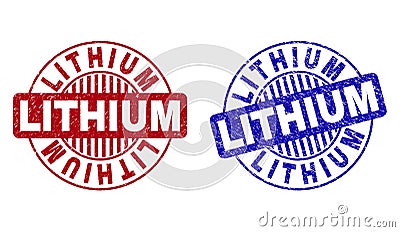 Grunge LITHIUM Textured Round Stamps Vector Illustration